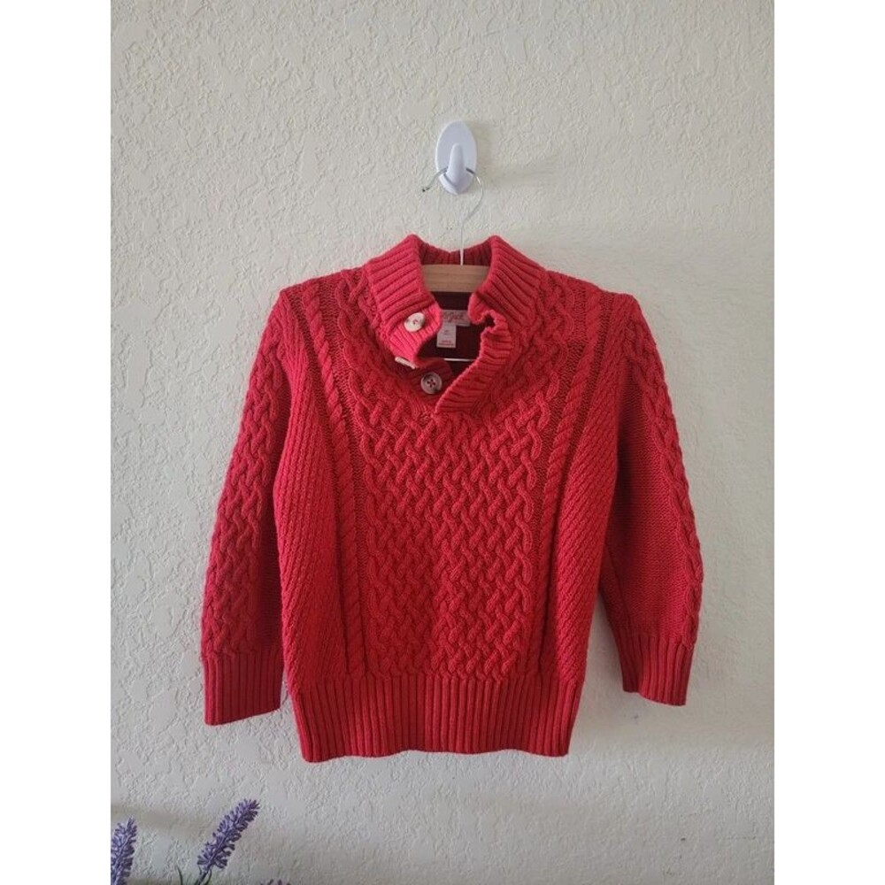Cat & Jack Bright Red Cable Cowl-Button Sweater kids Size 3